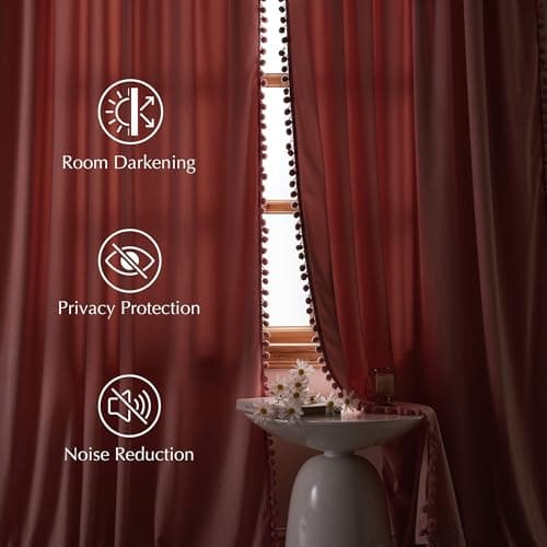 NICETOWN Blush Pink Velvet Curtains 96" Long with Cute Pom-Pom Trim for Living Room – Elegant Privacy Protection Drapes Light Filtering Window Treatments for Girls, 52" W x 96" L, 2 Panels - Thumbnail 4