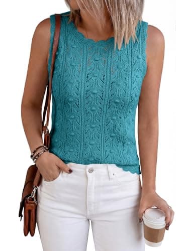 BTFBM Crochet Tank Tops for Women Sleeveless Loose Sweater Vest Top Summer Spring 2026 Cover Ups Beach Vacation Clothes(Light Lake Blue, Medium) - Thumbnail 4