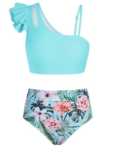 Seanrui Teen Girl Swimsuit Size 14 with Bikinis Sets for Teens 2 Piece Modest Bathing Suits Summer Kids Swimwear Lake Green - Image 1