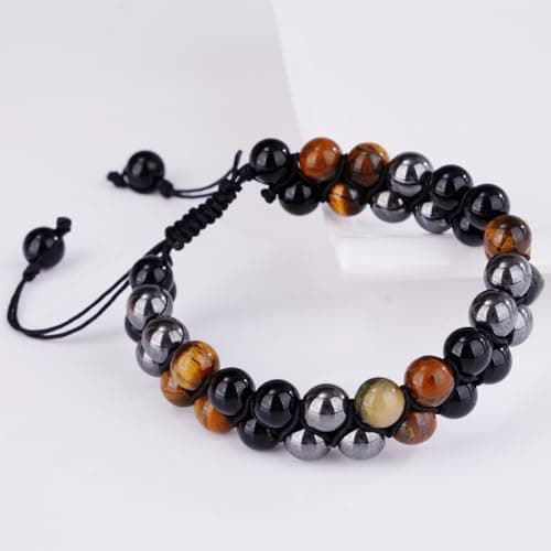 PAKUNDAS Triple Protection Bracelet - Men & Women's Crystal Bracelet with Tiger Eye, Hematite, and Black Obsidian - 8mm Natural Stone Beads Bring Good Luck, Prosperity, Happiness - Thumbnail 5