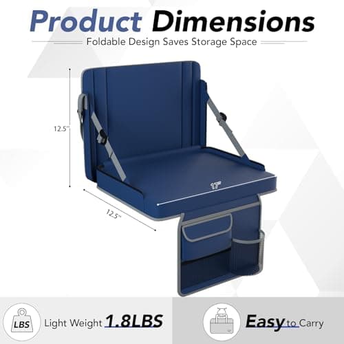 Stadium Seats with Back Support 2PACKS Adjustable Bleacher Chairs with Back and Cushion Bleacher Seat with Cup Holder, Carry Handle & Shoulder Strap for Outdoor Sports Events, Picnics,Large Navy - Thumbnail 2