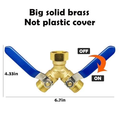 Brass Garden Hose Splitter 2 Way Heavy Duty，with 304 Stainless Steel Long Handle，Brass Y Valve Water Garden Hose Adapter 2 Way Y Valve 3/4" GHT Thread - Thumbnail 5