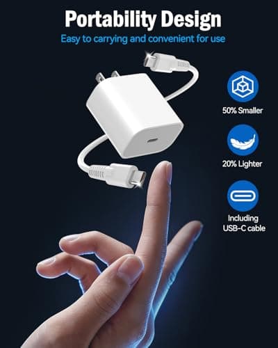 USB C Wall Charger Block 20W, PD 3.0 Fast Charging with 6.5FT/2M USB C to C Cable, 20W Type C Power Adapter Replacement for Phone 17/Pro/Pro Max/17 Air/ 16/16 Pro/16 Pro Max/15/Plus/Pro/Pro Max - Thumbnail 4