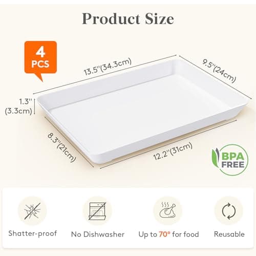Lifewit Serving Tray for Party Supplies, Reusable Serving Platter for Catering, Snack, Fruit, Charcuterie, Appetizer, Plastic Food Trays, Hosting Essentials, BPA Free, White, 4 Pcs - Thumbnail 2