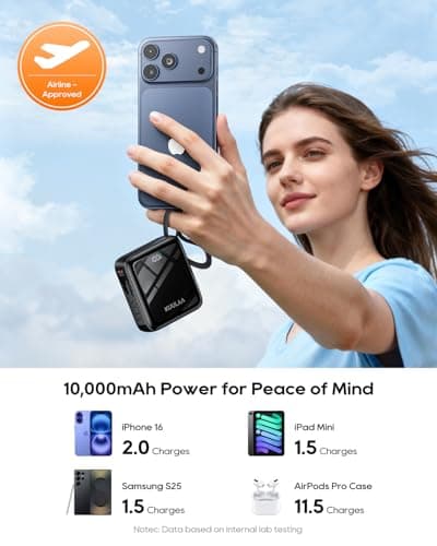 Kuulaa Small Power Bank, Ultra-Compact 10000mAh 35W Fast Charging Portable Charger with Built-in USB-C Cable, Pocket-Size Travel Battery Pack for iPhone 17/16/15, Samsung Galaxy, iPad,Black - Thumbnail 5
