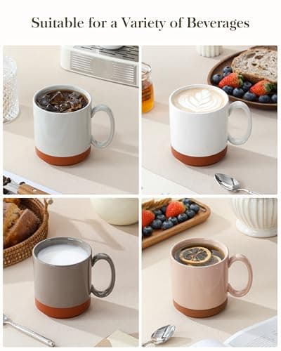 MALACASA 16oz Ceramic Coffee Mugs Set of 4, Stackable Coffee Cups with Straight-Sided Design, Mugs for Coffee, Latte, Tea, Hot Chocolate, Cappuccino and Cocoa, Microwave & Dishwasher Safe, Multicolor - Thumbnail 5