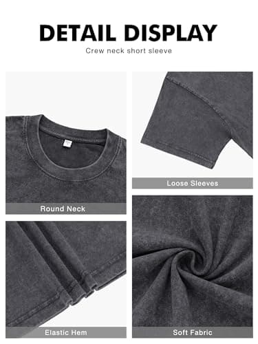 NITAGUT Men's Oversized Cotton T-Shirts Vintage Unisex Short Sleeves Loose Streetwear Casual Wash Solid Basic Tops Tee, Black, Large - Thumbnail 4