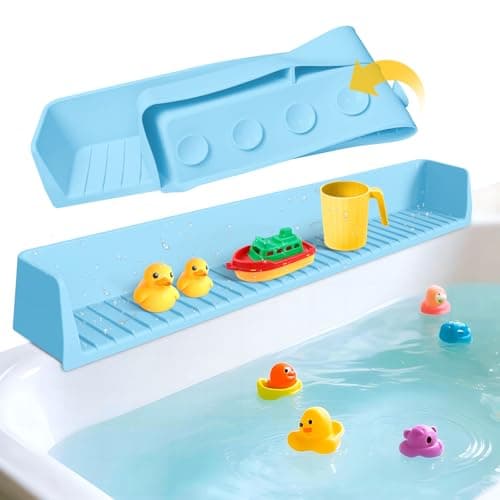 Splash Guard for Bathtub Kids - Silicone Bathtub Splash Guard with 11 Suction Cups, Bath Tub Play Shelf for Kids & Toy Holder, Prevent Water Spill in Bathroom, Fun Bath Time for Toddlers Baby, Blue - Image 1