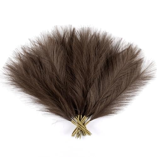 Acfruits Dark Brown Pampas Grass Decor, 30 Pcs 17" Faux Pampas Grass Short Decor, Pompas Grass Flower Arrangement and Vase Filler for Boho Home Wedding Decoration - Image 1