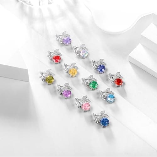 Aurora Tears Birthstone Rose Pendant Necklace - 925 Sterling Silver Rose Cut Cubic Zirconia January Garnet Flower Leaf Necklace Anniversary Birthday Jewelry Gift for Women Wife Mom Daughter DP0389J - Thumbnail 5