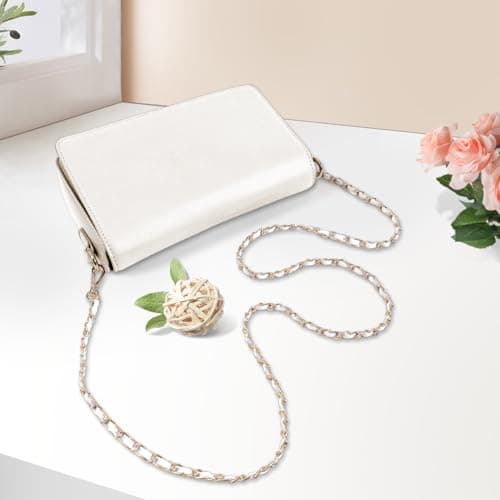 U+U Purse Chain Strap, 47" Purse Straps Replacement, DIY Purse Chain Accessories, Crossbody Bag and Handbag Strap with Metal Buckles (White & Gold) - Thumbnail 6