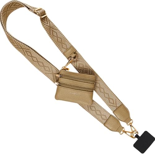 Save the Girls Original Clip and Go Phone Strap Pattern (Classic - Camel) - Crossbody Phone Strap Chain with Zipper Wallet Pouch – Phone Lanyard Zippered - Image 1