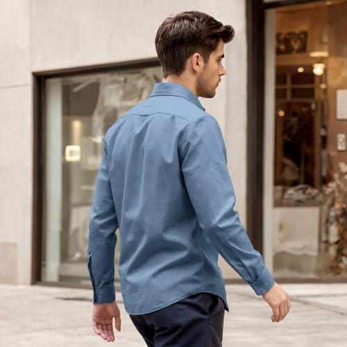 Men’s Casual Untucked Button Down Shirt Long Sleeve Stylish Business Casual Dress Shirts for Men - Thumbnail 5