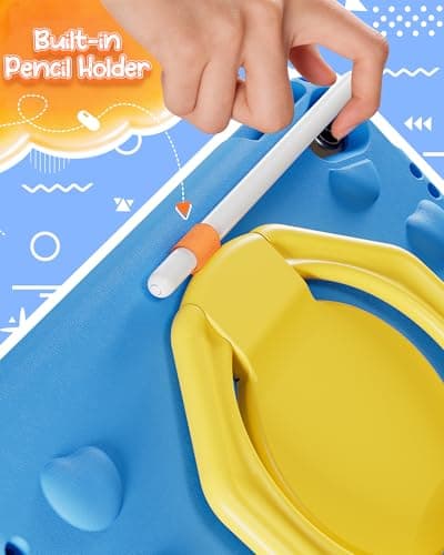 ProCase Kids Case for iPad A16 11th Gen/iPad 10th Gen 10.9 inch/iPad Air 11 inch M4 M3 M2/ Air 5th/ Air 4th, Shockproof Cover with Pencil Holder, Ring Stand Handle, Shoulder Strap -Blue & Yellow - Thumbnail 5