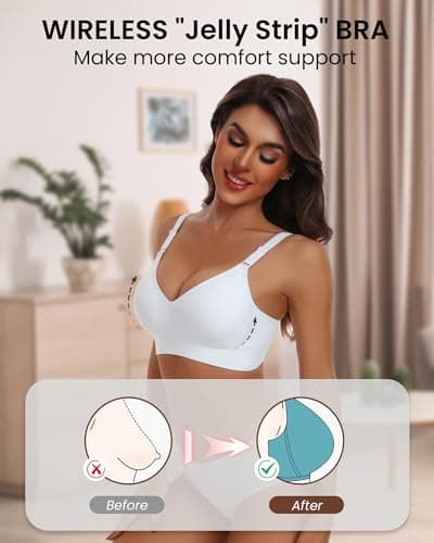 HORISUN Wirefree Bras for Women Full Coverage Plus Size Seamless Bra(White M) - Thumbnail 3