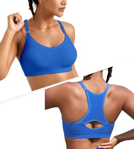 ULTREAGLE Womens Comfortable Sports Bra - Racerback Light Support Padded Yoga Bra Adjustable Spaghetti Strap Workout Bra Tops, Navy, L - Image 1