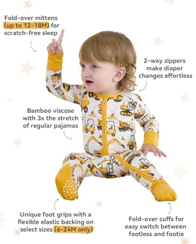babee Reshinee Bamboo Viscose Baby Footie Pajama, Zipper Pajamas for Baby Boys & Baby Girls, Sleep and Play Footed Pajamas 0-3M - Thumbnail 3