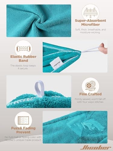 Hicober Microfiber Hair Towel, Hair Turbans for Wet Hair, Drying Hair Wrap Towels for Curly Hair Women Anti Frizz, 3 Packs (Plum,Navy,Aqua Green) - Thumbnail 3