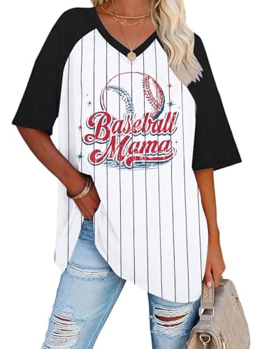 Retro Baseball Mama Shirt Women - Oversized Baseball Season Game Day Shirts Graphic Print Casual Short Sleeve Tee Tops A Black - Image 1