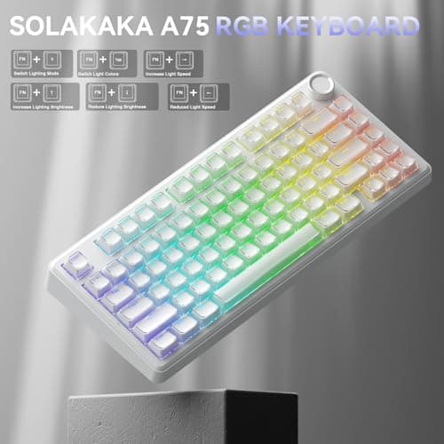 SOLAKAKA A75 Wireless Gaming Keyboard with Multifunction Knob, BT5.0/2.4GHz/USB-C, 75% Mechanical Keyboard, Hot-Swappable, Gasket Creamy Keyboard with RGB Backlit, Crystal Keycaps, for PC/Mac/PC - Thumbnail 6