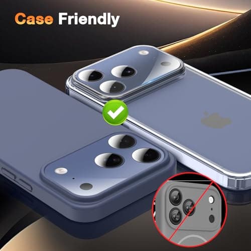 YWXTW [0 Bubbles for iPhone 17 Pro Camera Lens Protector, Full Coverage Tempered Glass Lens Screen Protector for iPhone 17 Pro Accessories, Case Friendly, HD Clear, 3 Pack (Deep Blue) - Thumbnail 5