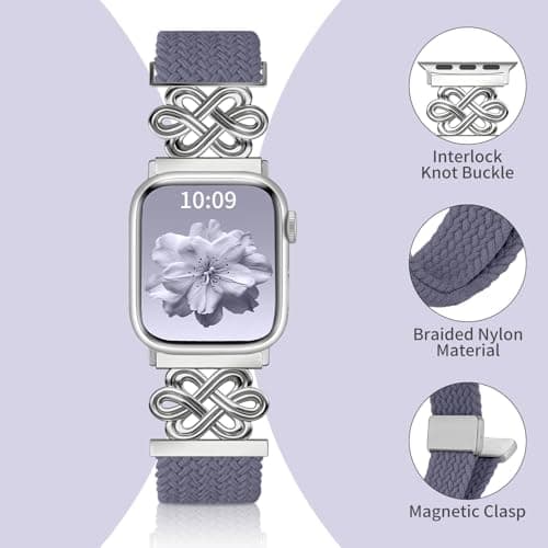 Chinber Braided Band Compatible with Apple Watch Bands 40mm 38mm 41mm 42mm 44mm 45mm 46mm 49mm, Magnetic Clasp Fabric Nylon Interlock Buckle Straps for iWatch Ultra Series 10/9/8/7/6/5/4/3/2/1/SE - Thumbnail 3