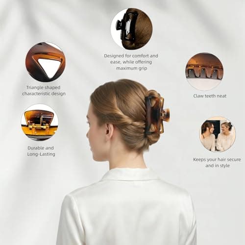 Hair Claw Clips for Women, Medium Large Square Rectangle Claw Clips for Thin Thick Curly Long Hair, Strong Hold Jaw Clips, Stylish Banana Hair Clips for Girls Hair Accessories Ideal Gifts - 2pcs Set - Thumbnail 2