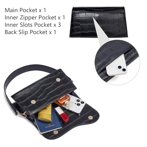 Telena Shoulder Bag for Women, Vegan Leather Women's Shoulder Purses Handbags with 2 Removable Strap Crossbody Bag Purses Crocodile Pattern Black - Thumbnail 5