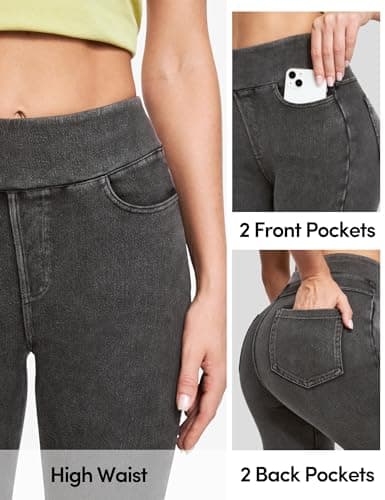 IUGA Stretchy Jeans for Women High Waist Jeggings Tummy Control Skinny Jeans Pull on Leggings with Pockets Trendy Casual(Gray, Large) - Thumbnail 5