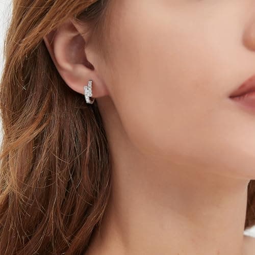 GIRIOIZ high carbon diamond Stud Earrings for Women,Hypoallergenic S925 Sterling Silver Studs D Color Clarity Round Cut Lab Created Diamond Earrings (White5) - Thumbnail 4
