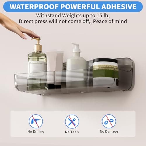 Diesisa 2pc Acrylic Wall Mounted Shower Caddy, Adhesive Shelf, Bathroom Shelves for Wall, Self Adhesive Organizer, No Drilling Hang Walls, for Bathroom, Kitchen, Living Room - Thumbnail 3