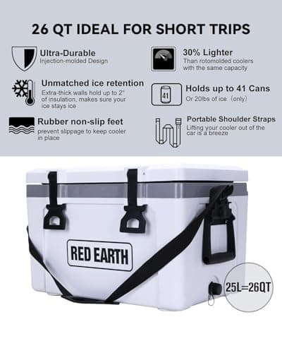GiNT Ultra-Light 26 Quart Hard Cooler Insulated Portable Ice Chest, Great for the Beach, Boat, Fishing, Barbecue or Camping (White) - Thumbnail 6