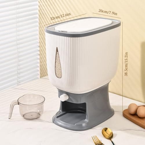 ZuoCheng rice dispenser 22-pound, household sealed moisture-proof rice storage container for kitchen storage room, with measuring cup, suitable for kitchen storage room organization - gray - Thumbnail 4