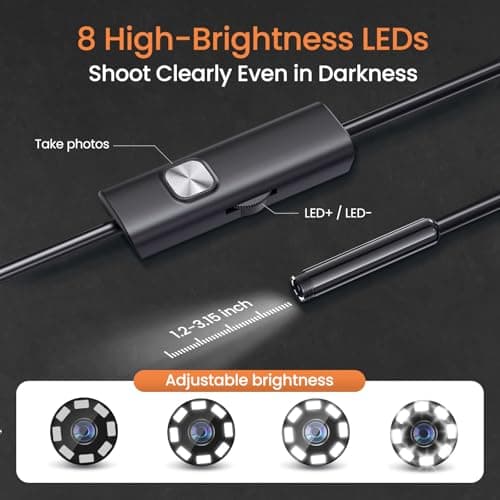 Endoscope Camera with Light, HD Borescope with Dimmable LED, Endoscope Camera for iPhone & Android, 16.4ft Semi-Rigid Snake Camera, IP67 Waterproof Inspection Tools, Cool Gadgets for Men - Thumbnail 3