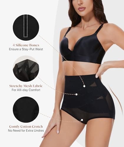 GYDEK Tummy Control Shapewear Panties for Women-High Waisted Body Shaper Underwear Shapewear Seamless Girdle Panty Black - Thumbnail 3