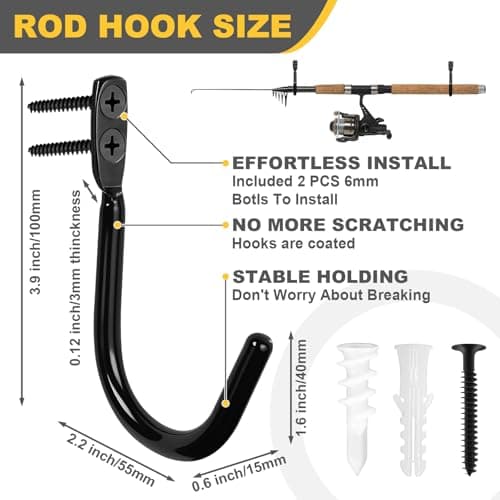 TOPTOYBOX Fishing Rod Holder for Garage, Fishing Rod Holder, Wall Mount Fishing Pole Holders, Rod Holder with Soft Protective Pad, Garage Organization (30) - Thumbnail 2