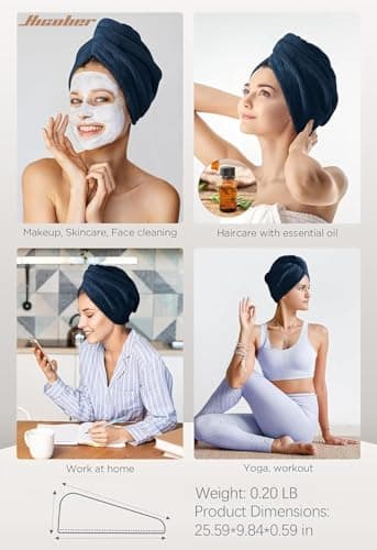 Hicober Microfiber Hair Towel, Hair Turbans for Wet Hair, Drying Hair Wrap Towels for Curly Hair Women Anti Frizz, 3 Packs (Plum,Navy,Aqua Green) - Thumbnail 5