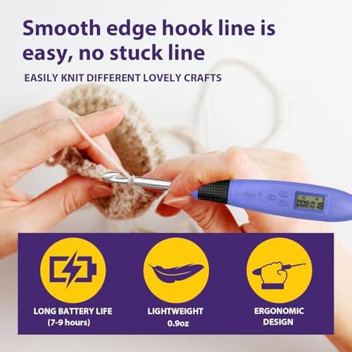 22 Size Crochet Hook Set with Light & Digital Counter, Ergonomic for Arthritic Hands, 2.0–14.0 mm Interchangeable Hooks, Rechargeable and Beginner-Friendly - Thumbnail 4