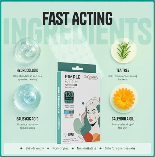 GoGleefy Pimple Patches for Face – Day & Night Acne Patches for Fast Healing, Skin Clarity – Invisible Hydrocolloid Patches, Waterproof Spot Treatment – All Skin Types Zit Patches of 60/120/180 - Thumbnail 5