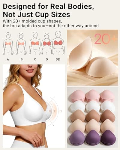 As Fairy Wireless Push Up Bras for Women Deep V Seamless Bra with Support No Underwire Plunge Bralette(White 34C) - Thumbnail 4