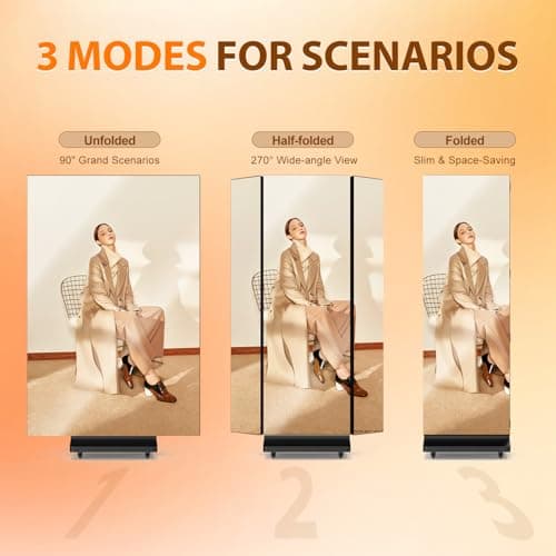 RIXZSIW 90 inch LED Digital Signage, P1.86 Tri-Fold Dual-Sided Foldable LED Poster Screen with Flight Case, GOB Commercial Advertising Display Screen Kiosk, WiFi/USB/HDMI, for Store, Rentals, Events - Thumbnail 3