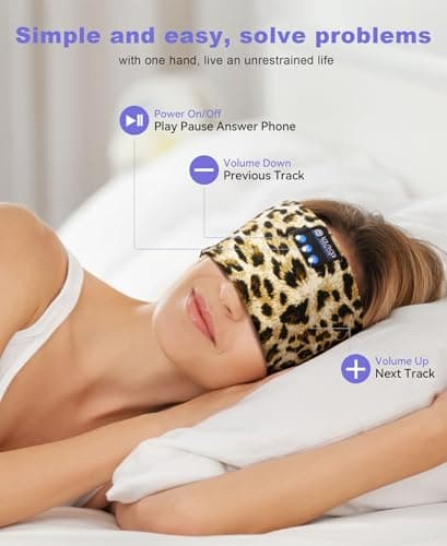 LOVE EYE Sleep Headphones Wireless Headband Headphones Bluetooth 5.4 for Side Sleeper Bluetooth Headband Earphones for Sports for tech Gadgets Gifts(LeopardPrint) - Thumbnail 4