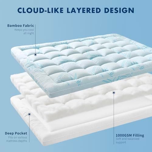Queen Mattress Topper Viscose Derived from Bamboo,Breathable and Soft Extra Thick Pillow Top Mattress Pad Cover for Back Pain, Deep Pocket Fits 7–21 Inch Mattress (60"x80",Blue) - Thumbnail 5