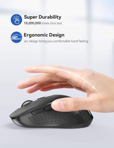 TECKNET Wireless Mouse for Laptop, 2.4G Ergonomic Optical Mouse Silent Bluetooth Mouse(BT5.0) 4000DPI Adjust, Computer Portable PC Quiet Mice with USB-A Receiver & 6 Buttons for Mac, 18 Months Battery - Thumbnail 5