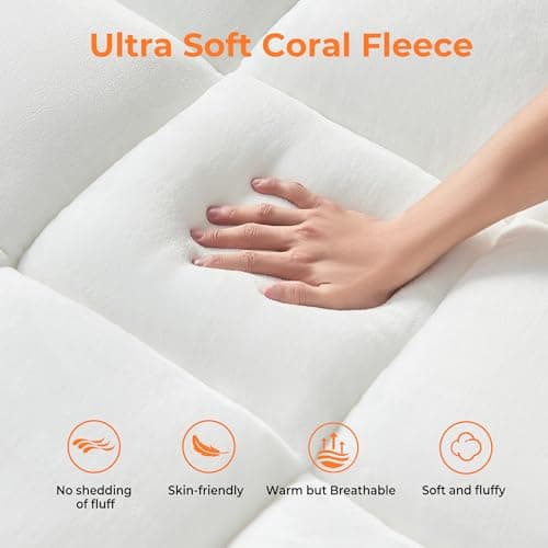 SurChic Ultra Soft Coral Fleece Queen Size Mattress Topper, No Compression Plush Thick Pillow Top Mattress Pad with Deep Pocket, Winter Warm Cozy Bed Topper Cover for Back Pain Relief - Thumbnail 5