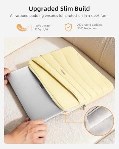 Puffy Laptop Sleeve Bag 15 16in with Detachable Strap, Protective Case for MacBook Air Pro (Yellow, 16 inch) - Thumbnail 3