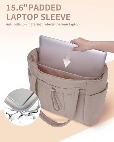 Wandering Nature Puffer Tote Bag with Cup Holder for 40 oz Tumbler & Laptop Compartment & Trolley Sleeve for Travel, Work, Nurse, Women - Thumbnail 5