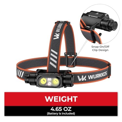 Wurkkos HD17 Headlamp with Red Light,2500Lumen Led Bright Rechargeable Head Lamp 3 Light Source,with Magnetic IPX6 Waterproof Headlamps for Adults for Camping,Hunting,Hardhat,Work - Thumbnail 2