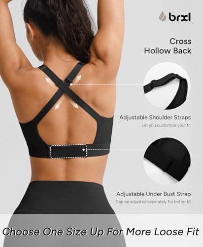 BRXL Front Closure Sports Bras for Women Padded High Impact Sports Bra Adjustable Cross Back Sports Bras Black S - Thumbnail 3
