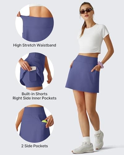 G4Free Skirts for Women with Inner Pockets High Stretch Built-in Shorts Summer A Line Tennis Skirts Stretchy Athletic Skort(Dusky Purple,XS) - Thumbnail 4